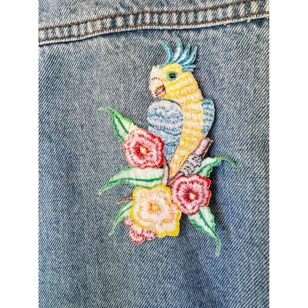 Tropical Parrot Iron On Patch Embroidered Floral Applique Mohawk Bird Flower DIY